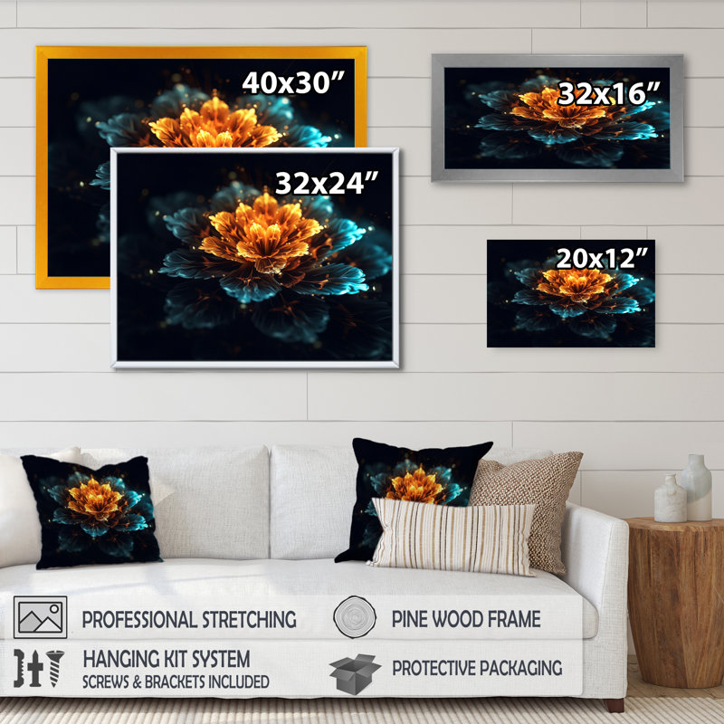 «Orange Sacred Lotus Floral Bloom I», reproduction sur toile, H 30 po x l 40 po x P 1,5 po, Toile tendue
