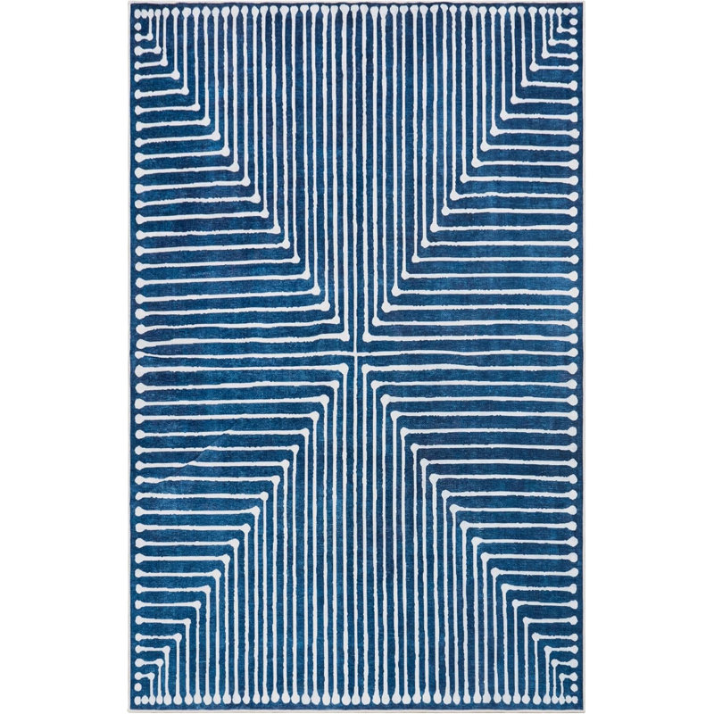 GLN Rugs Contemporary Collection - Machine Washable Modern Area Rug, Contemporary Washable Rug, Non Slip Area Rug, Abstract Living Room Rug, Bedroom Rug, Bathroom Rug (Blue Rug)