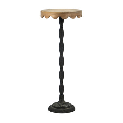 Table d'appoint avec plateau festonné en bois brun et structure en fer noir, polyvalente pour la décoration intérieure, 30,2 x 30,2 x 74,9 cm, 2,5 kg, assemblage requis. Peut également servir de support à plantes.