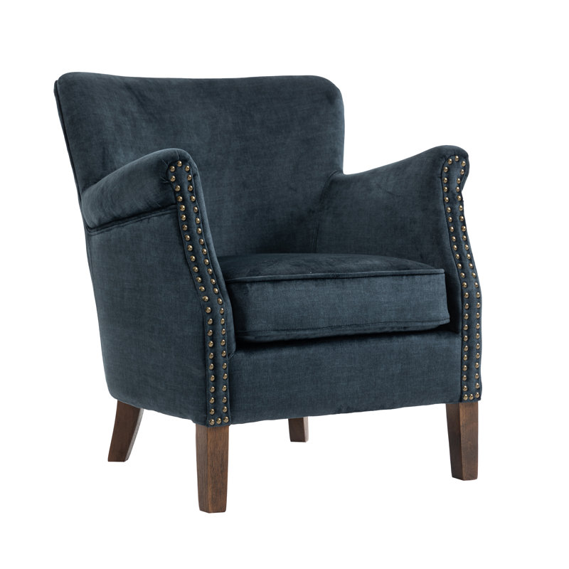 Velour Upholstered Armchair, Deep Ocean