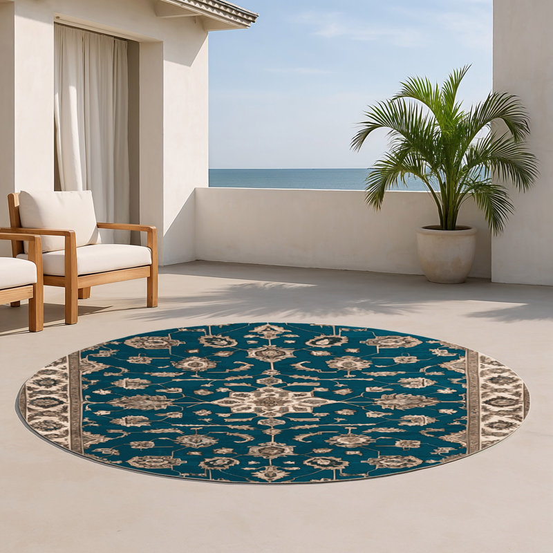 Tapis gris d'intérieur et d'extérieur Tabriz, Rond 5 pi