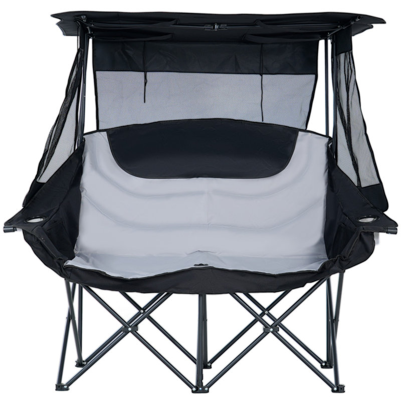 Oversized Camping Chair, XXXL Two Person Folding Loveseat Double Camping Chair, Supports 990 LBS, Gray
