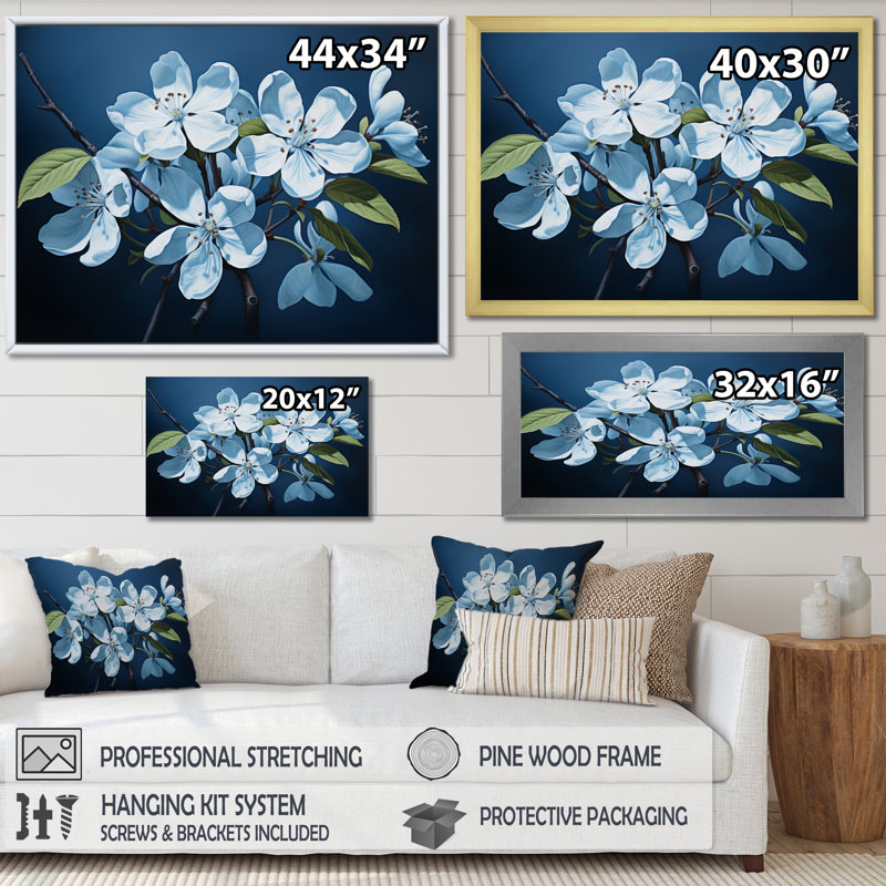 Fleur de pommier monochromatique élégance II, reproduction sur toile, H 24 po x l 32 po x P 1 po, Cadre flottant doré