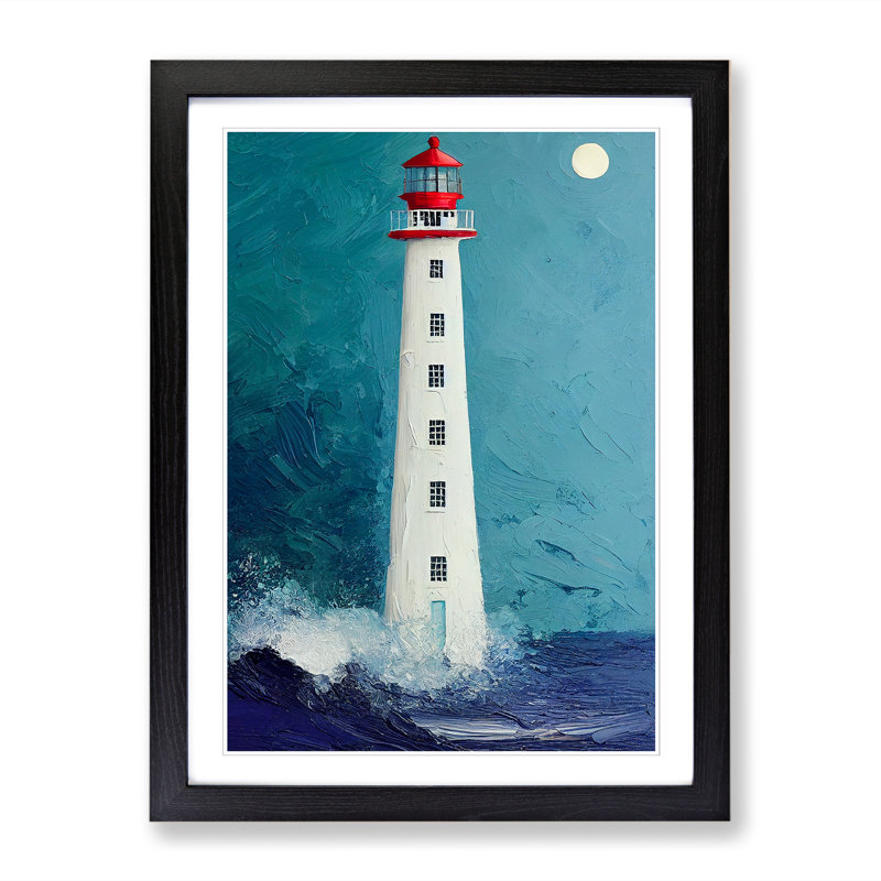 Lighthouse Painted Vol.7 - Picture Frame Print, 34cm H x 25cm W x 2cm D, Walnut