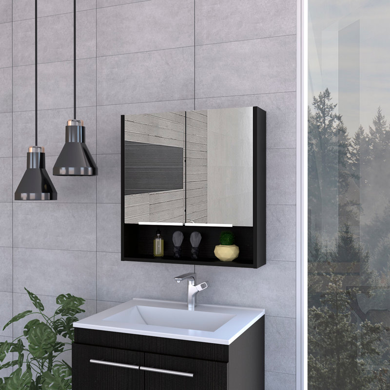 Pharmacie avec miroir Lexington, trois tablettes internes, Noir