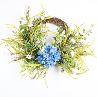 Handcrafted Faux 26'' Hydrangea Floral Wreath for Front Door