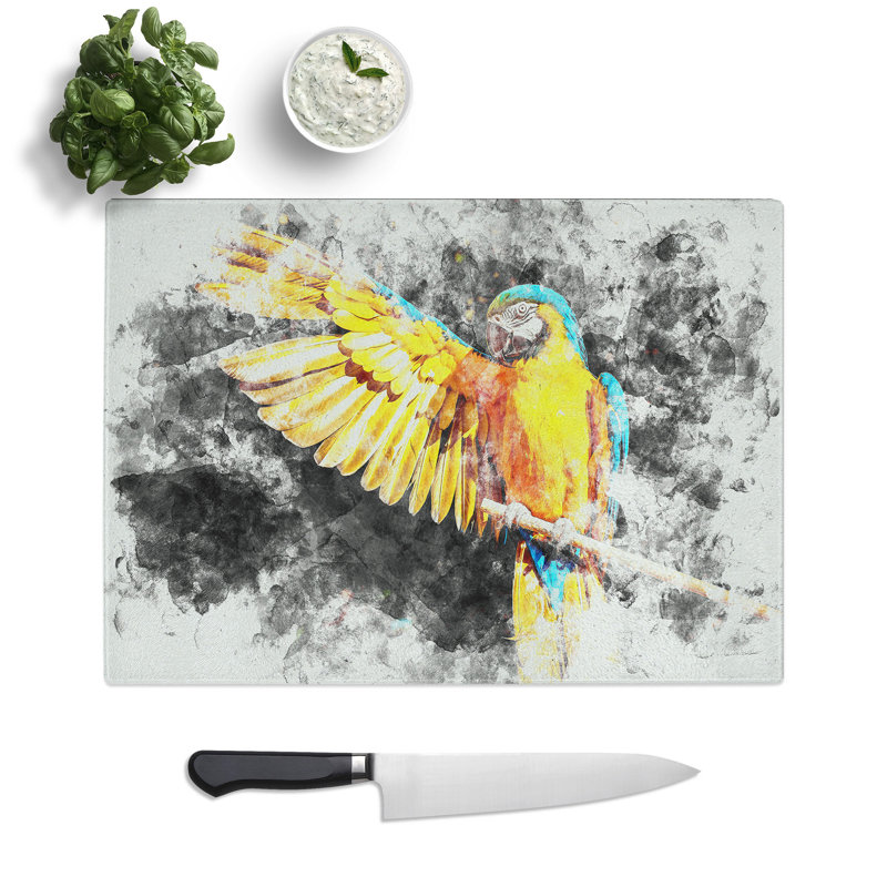 Tempered Glass Macaw Parrot Watercolour Chopping Board, 20 cm x 28.5 cm