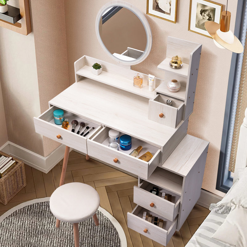 Table de coiffeuse avec miroir à DEL et rangement spacieux - tendance, L 31,5 po - l 43,2 po x P 15,8 po x H 48,1 po