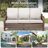 Gustave Wicker Patio Furniture Sofa Set With 55000 BTU Fire Pit Table, 360° Swivel Chairs-266086824