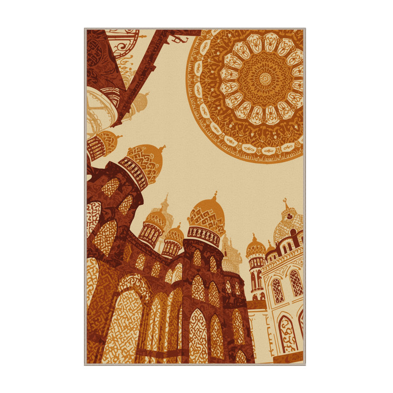 Machine Washable Paublo Istanbul Blue Mosque Classic Oriental Rug in Brown – Beige Binding, 2x4