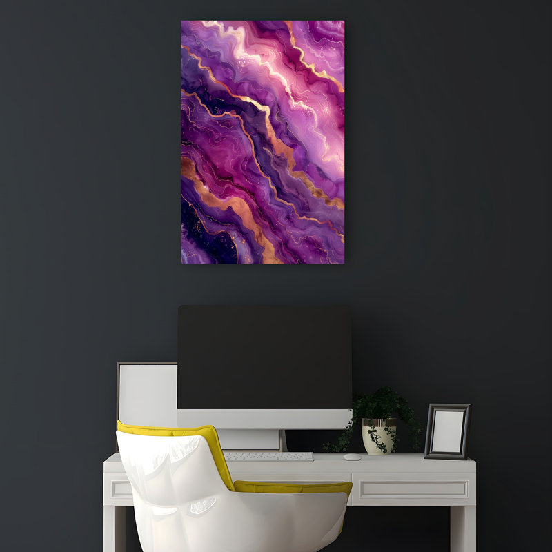 Agate mauve, abstrait, élégant, moderne, violet, paysage naturel, art mural, H 18 po x l 12 po
