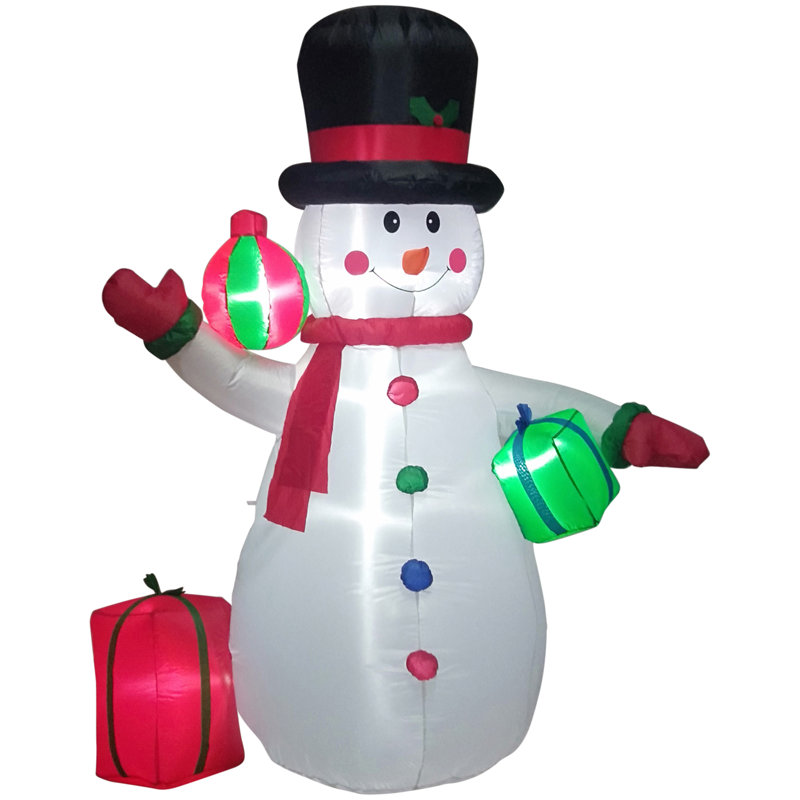 Décoration de Noël extérieure gonflable 8 pi bonhomme de neige avec cadeaux