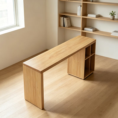 Light brown pine solid wood storage desk