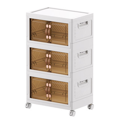  Bacs de rangement empilables 246 pte avec couvercles et roulettes, boîtes pliables en plastique pour vêtements, maison, blanc, paquet de 3