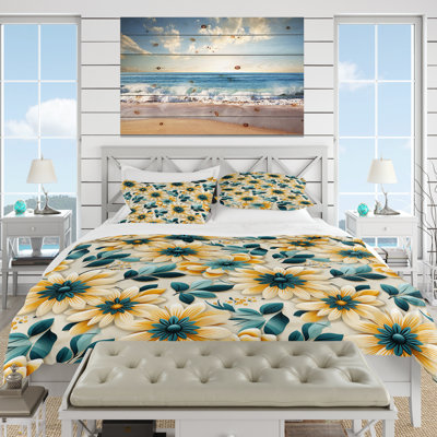 Ensemble de housse de couette zen jaune et bleu
