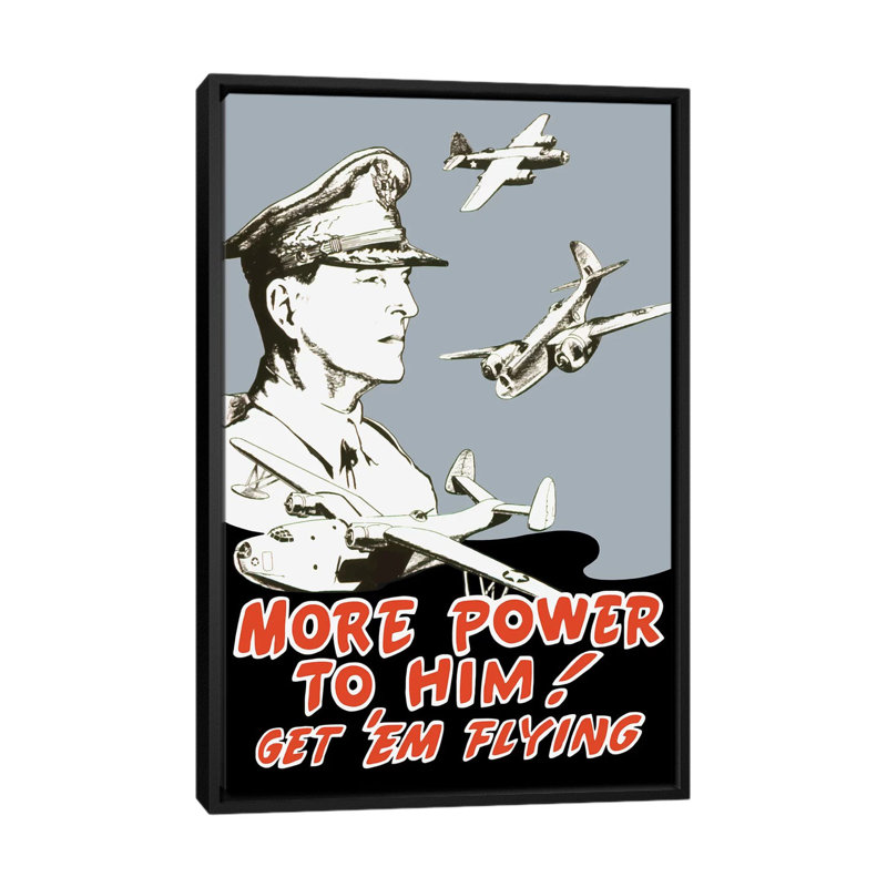 Publicité rétro sur toile, affiche du général Douglas MacArthur and Bomber Planes, H 26 po x l 18 po x P 1,5 po, Pas de tapis