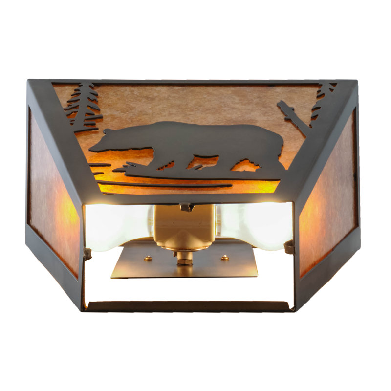 2 - Light Flush Mounted Sconce, Amber, Antique Copper