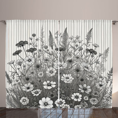 Ambesonne Curtains 2 Panel Set, Wildflowers Stripes Pale Grey and Off White -  p_sd1623_108x84