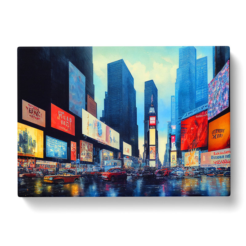 Times Square New York Watercolour Vol.6 - Wrapped Canvas Painting, 35cm H x 50cm W x 3cm D