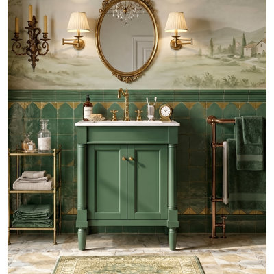 24" Freestanding Bathroom Vanity With Ceramic Sink, Modern 2-Tier Storage Cabinet With Solid Wood Frame And Soft-Close Doors