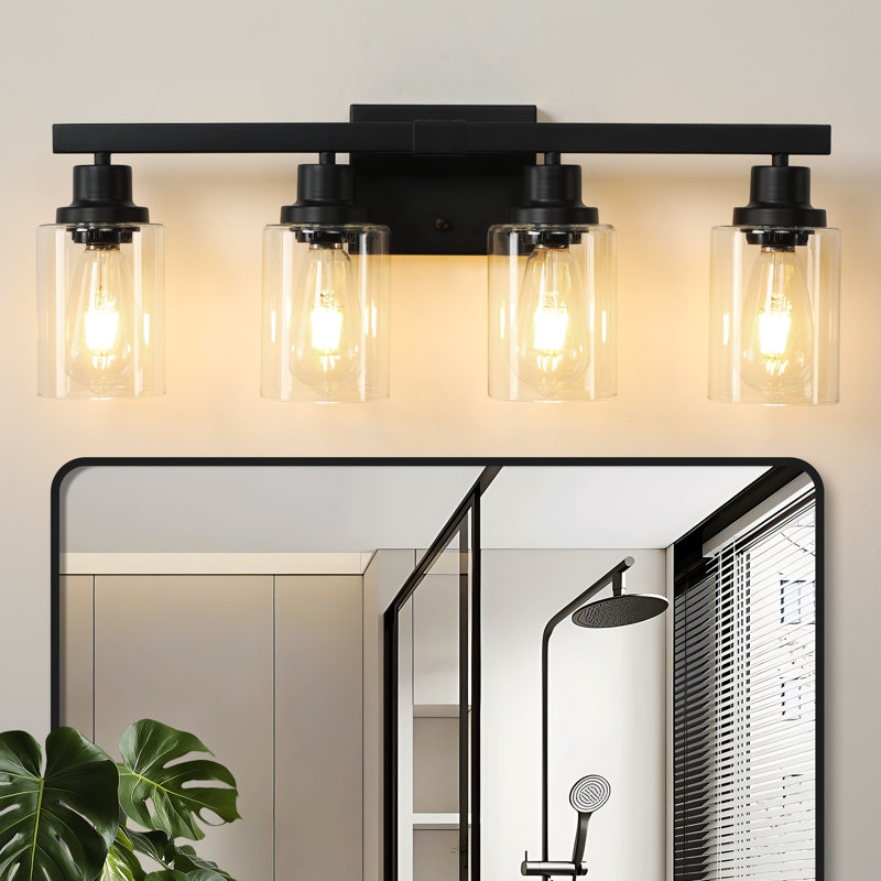4-Light Bathroom Vanity Light with Clear Glass Shades for Vanity Mirror, Bathroom, or Bedroom, 4, Matte Black
