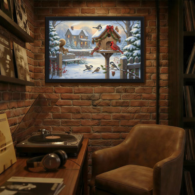 Christmas Winter Scene With Birds And Squirrel