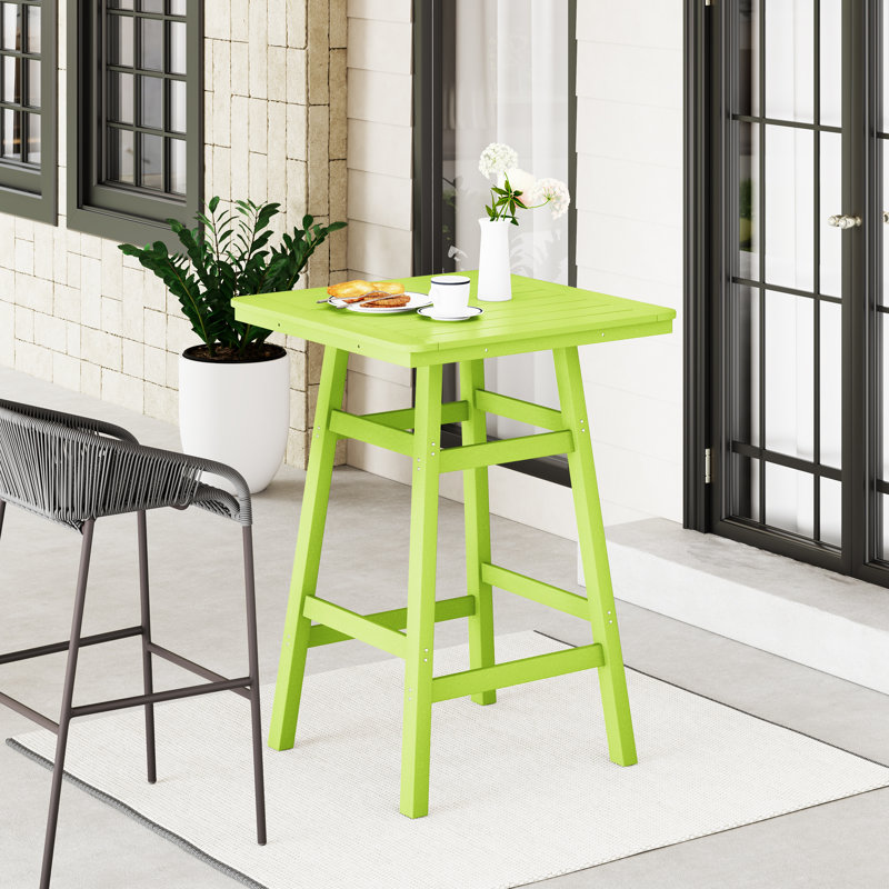 Laguna Square Outdoor Bar Table With Umbrella Hole , 30.7'' in. W 30.7'' in. D, Light Green
