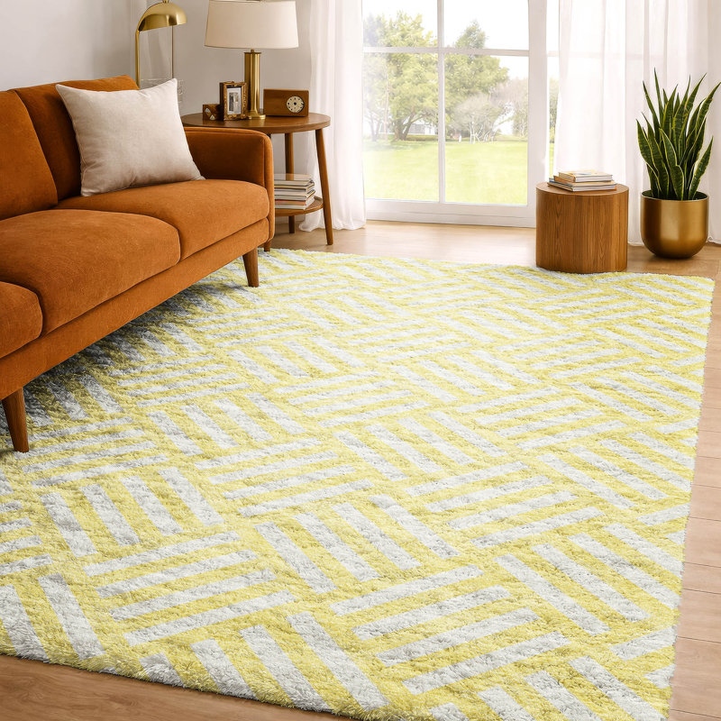 Tapis à poils longs de qualité supérieure lavable à la machine ADS620, Yellow, 3' x 5'
