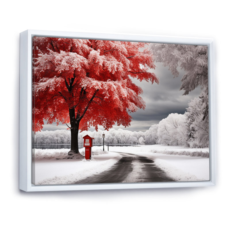 «Red and White Winter Silent Symphony I», reproduction sur toile, Cadre flottant blanc, H 30 po x l 40 po x P 1,5 po