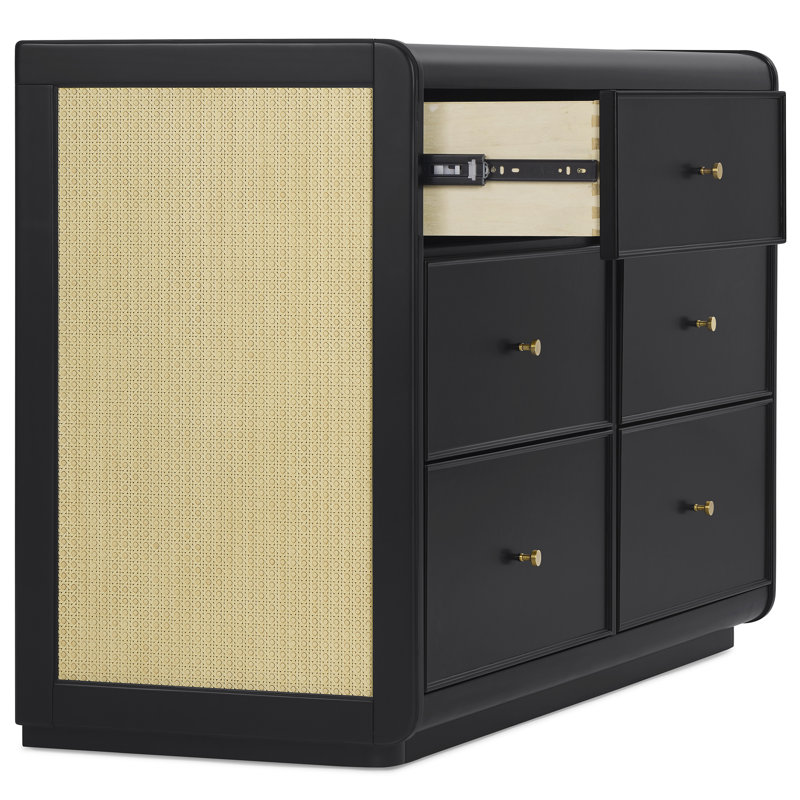 Aspen 6 Drawer Dresser, White With Textured Oat, Black