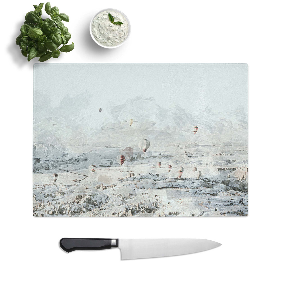 Glass Hot Air Balloons Over Turkey in Abstract Chopping Board