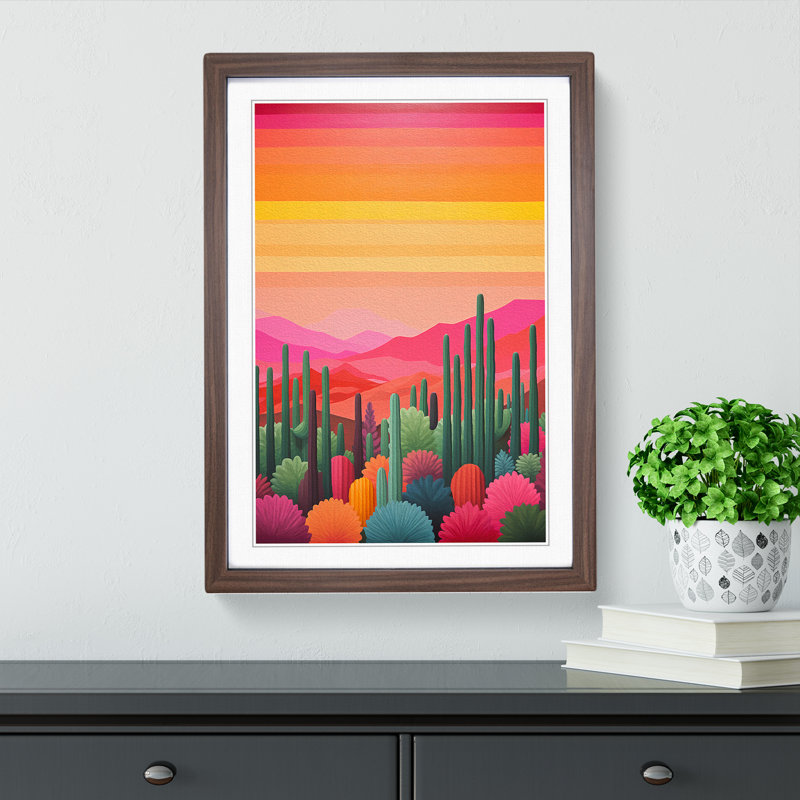 Cactus Colour Field Art - Framed Print, 64cm H x 46cm W x 2cm D, Walnut Framed
