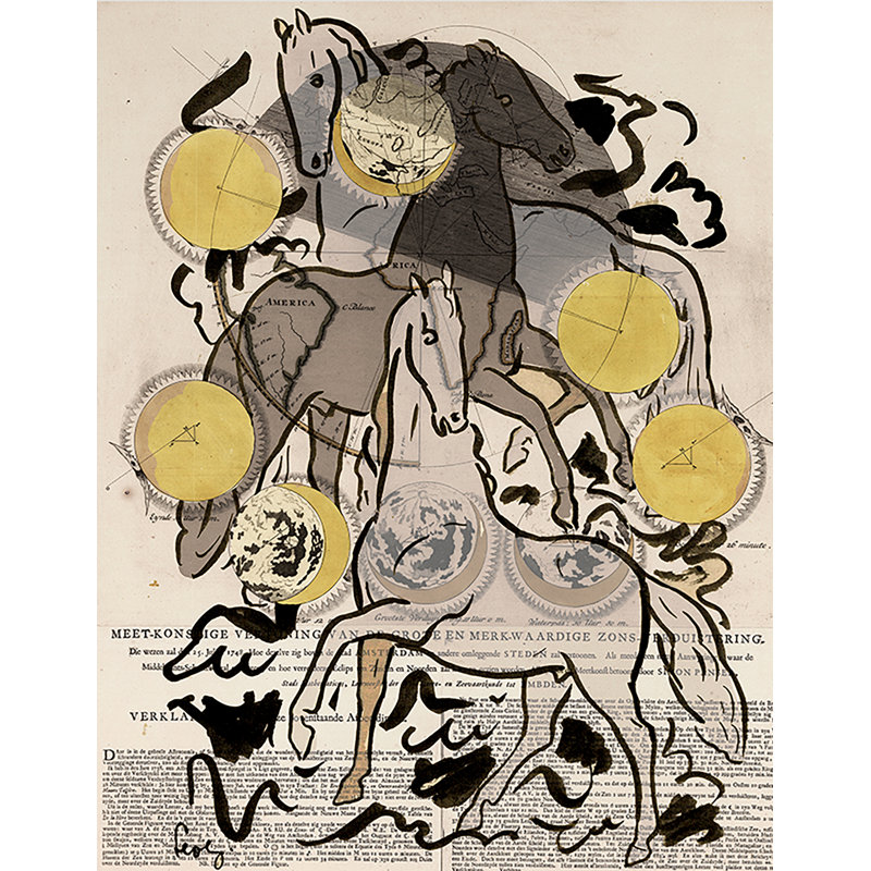 «Celestial Horses 1» par THE Studio - Impression sur papier d'une seule photo, Cadre noir