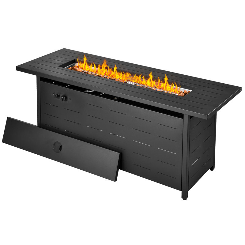 57" Propane Fire Pit Table,50000 Btu Gas Fire Pits Table With Lid &lava Rock& Waterproof Cover, 24.5" H x 57" W x 21" D