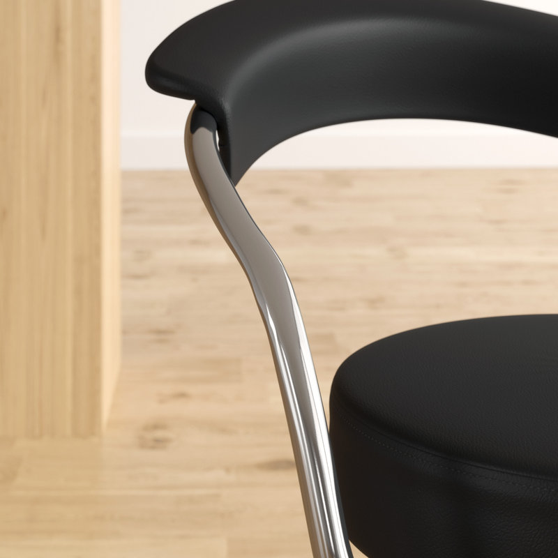 Contemporary Vinyl Adjustable Height Barstool with Arms and Chrome Base, 19" W x 20" D x 41" H, 1, Black