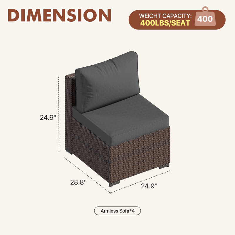 4 -Person Rattan Patio Safo With Cushions, Brown, Gray