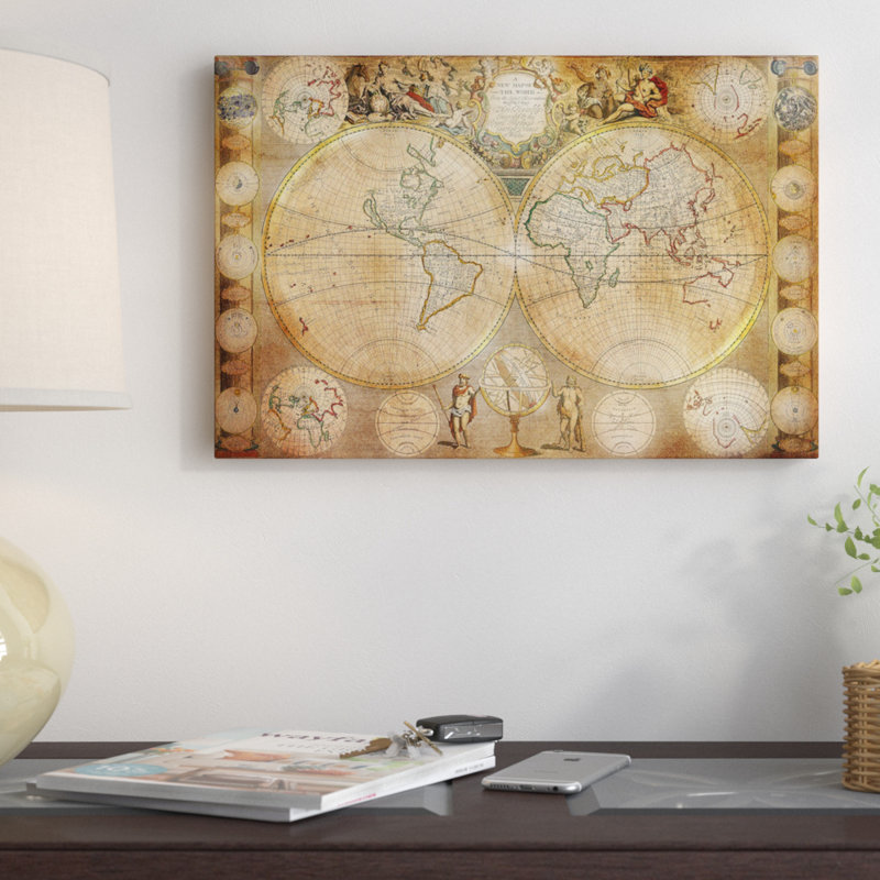 « antique map #5 », impression sur toile tendue, H 12 po x l 18 po x P 1,5 po