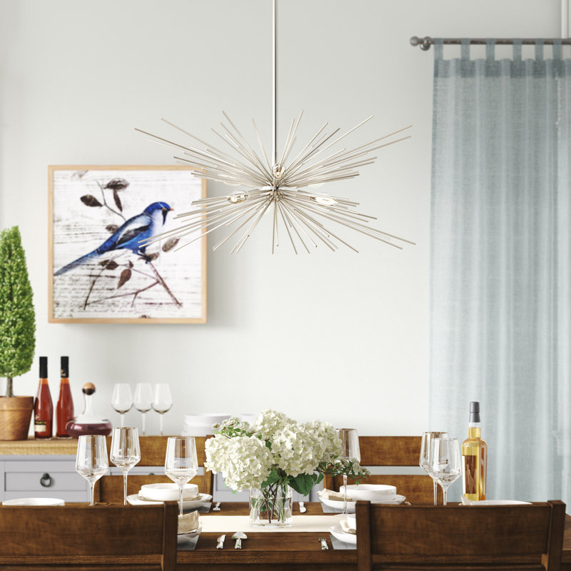 6 - Light Dimmable Sputnik Sphere Chandelier, Nickel, Yes