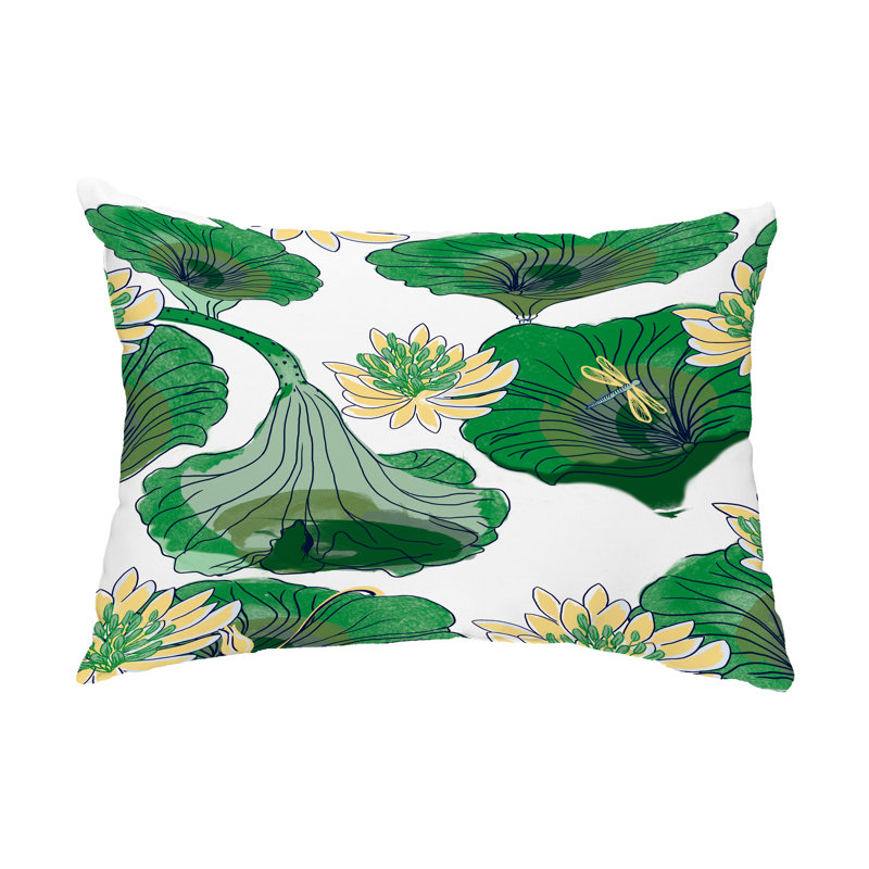 Floral Outdoor Reversible Throw Pillow, Green