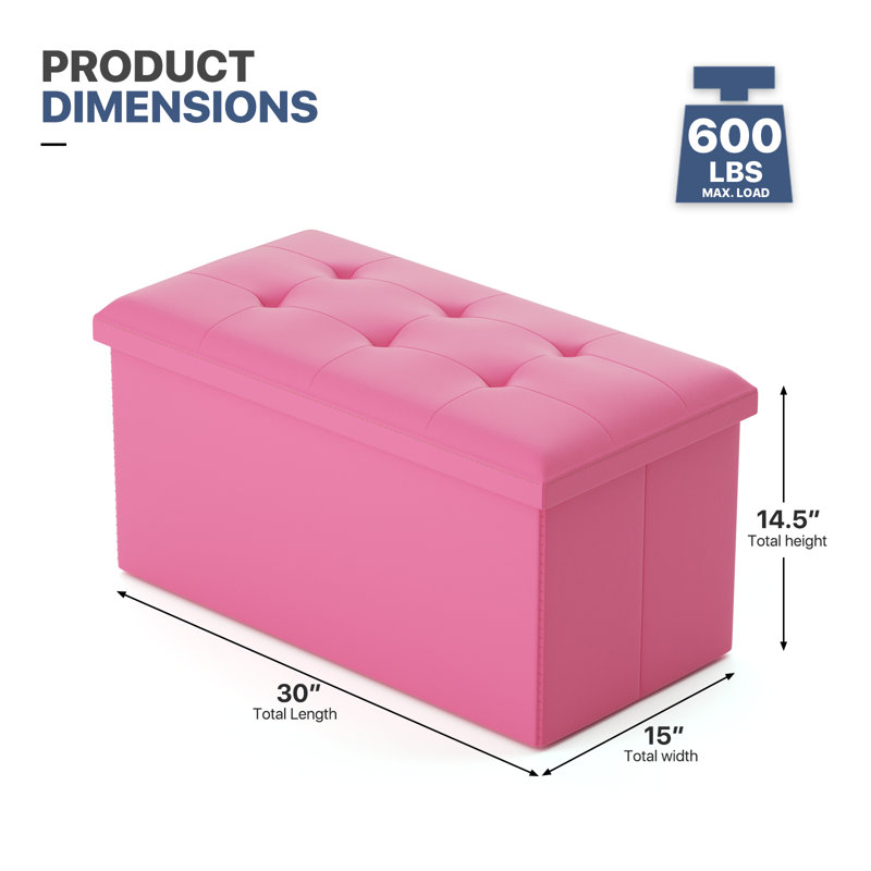 Incera Upholstered Folding Storage Ottoman Bench, Button Tufted Ottoman Footrest, End of Bed Bench, Pink