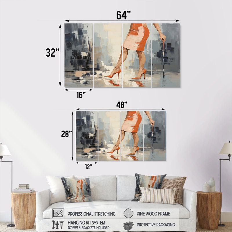 Ensemble de décoration murale 4 pieds orange clair et gris, H 28 po x l 48 po