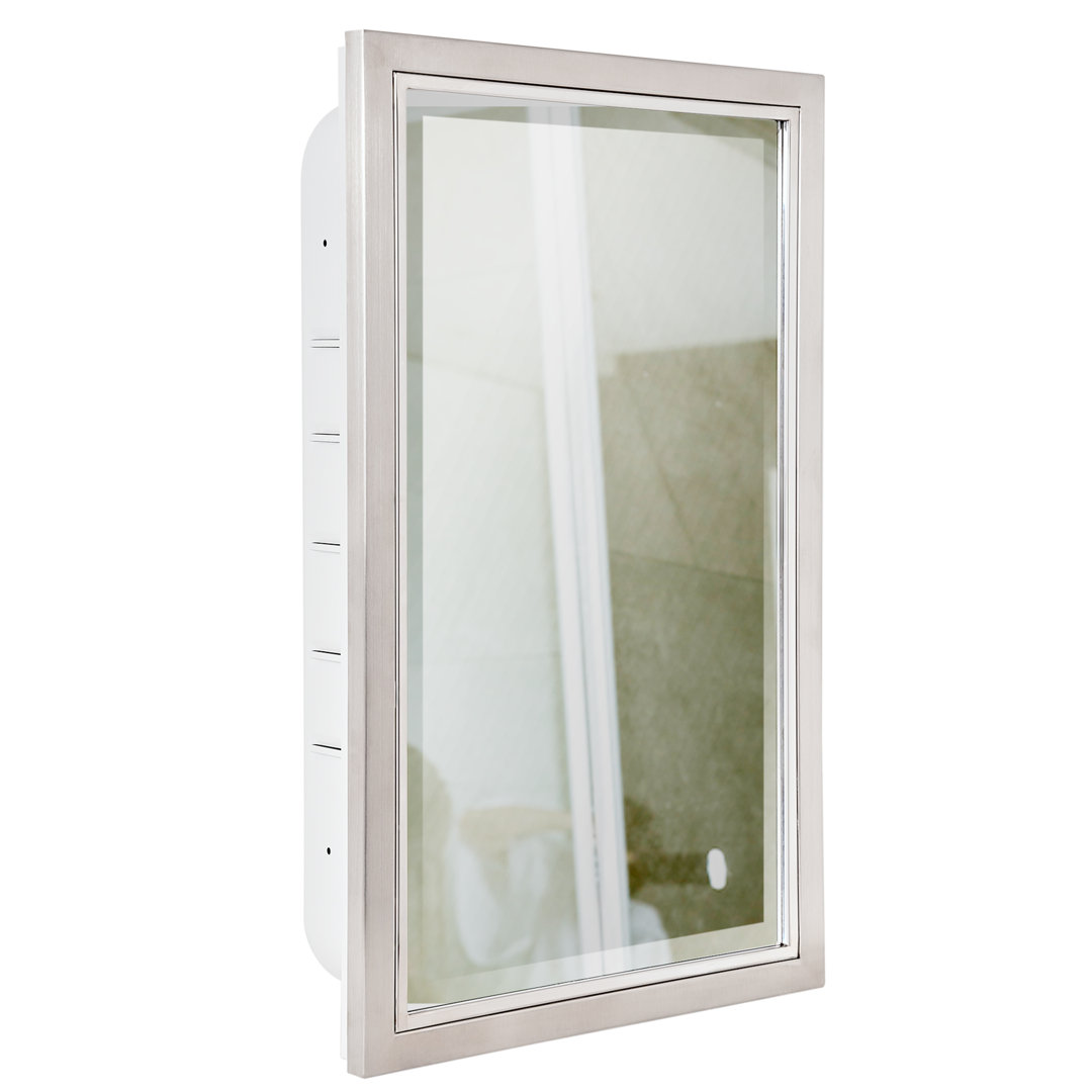 Congdon 16" x 26" Recessed Brushed Nickel Framed Medicine Cabinet with 3 Adjustable Shelves Ebern Designs