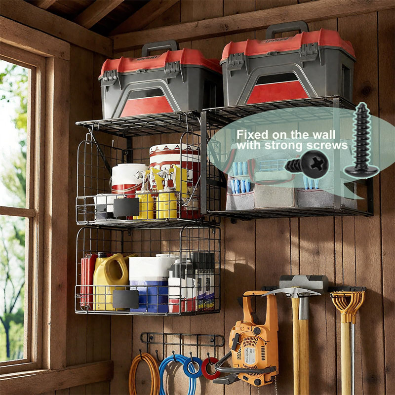 Garage Shelf Wall Mounted With Wire Baskets