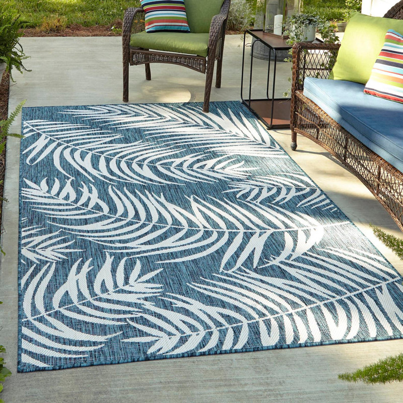 Union City Indoor / Outdoor Area Rug in Teal/Ivory, Rectangle 7'10" x 10'