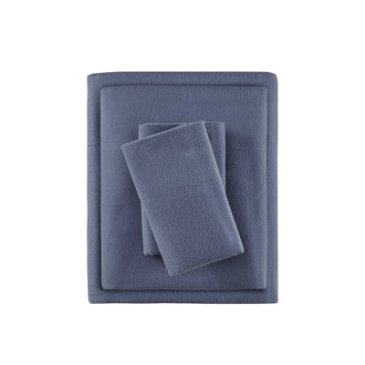 Cozy Cotton Flannel Blue Solid Cozy Flannel 100% Cotton 3-Piece Twin Sheet Set