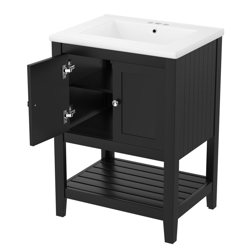 Meuble-lavabo 24 po avec lavabo en céramique, Noir