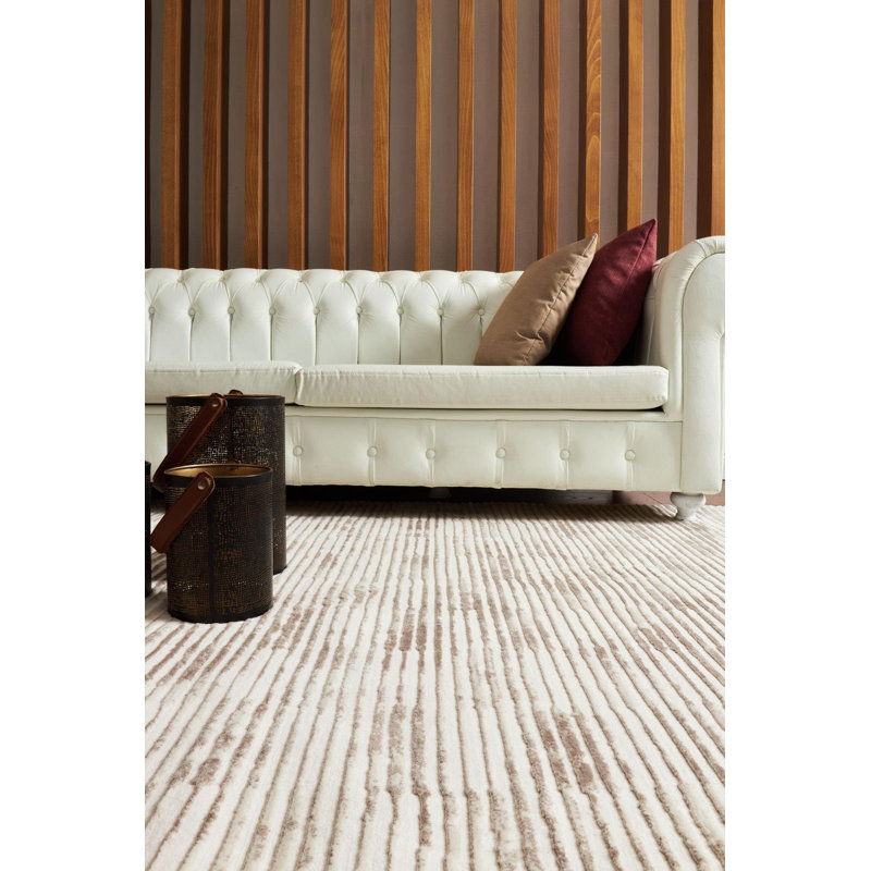 Tapis crème rayé intérieur / extérieur Alice, Rectangle 5 pi 3 po x 7 pi 7 po