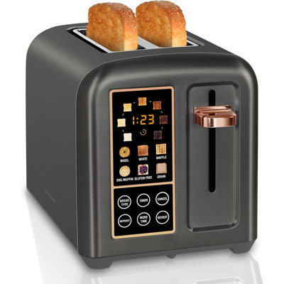 Toaster 2 Slice, Stainless Toaster LCD Display&Touch Button, 50% Faster Heating Speed, Wide Slots