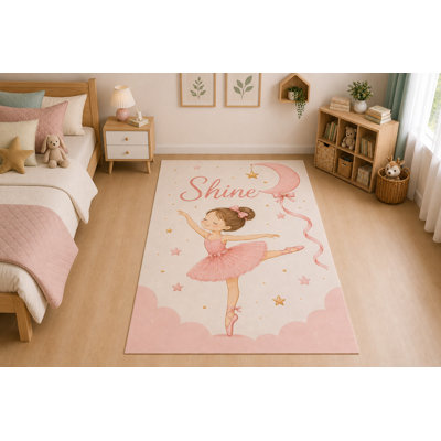 Tapis « Ultra Fin » 152 x 213 cm « Shine Ballerina » pour chambre d'enfant, chambre à coucher, salon et bureau à domicile, tapis doux à poils courts avec envers antidérapant en silicone