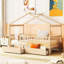 Lit simple avec tiroirs de rangement en bois de pin massif, couleur naturelle, spacieux, têtes de lit incluses et confortable